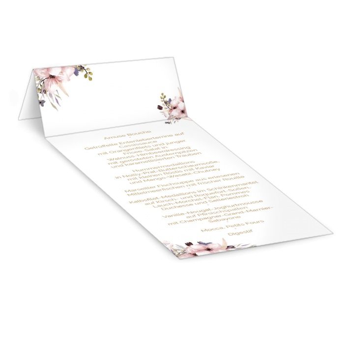 Kombinierte Tisch - Menükarte mit Aquarellblumen in Rosa zum Beschriften