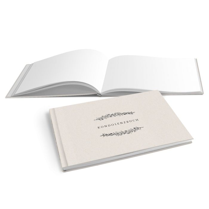 Hardcover Kondolenzbuch mit Zweigen auf Naturpapieroptik