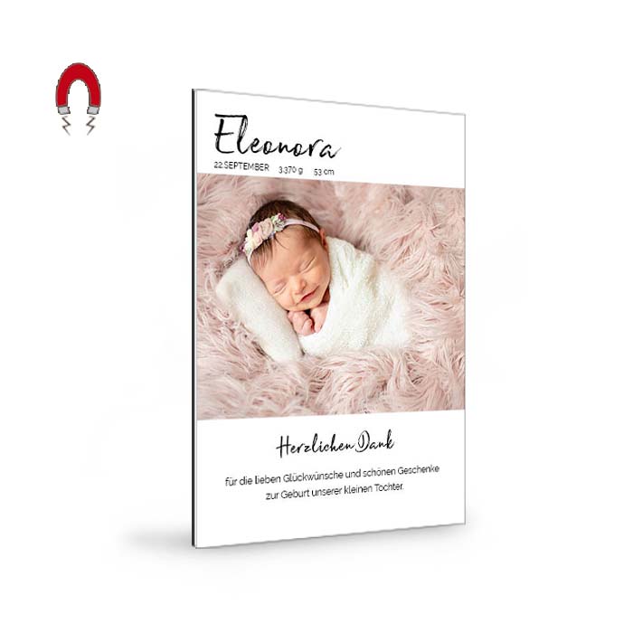 Eine dauerhafte Erinnerung: Magnet Babykarte mit Foto und Text