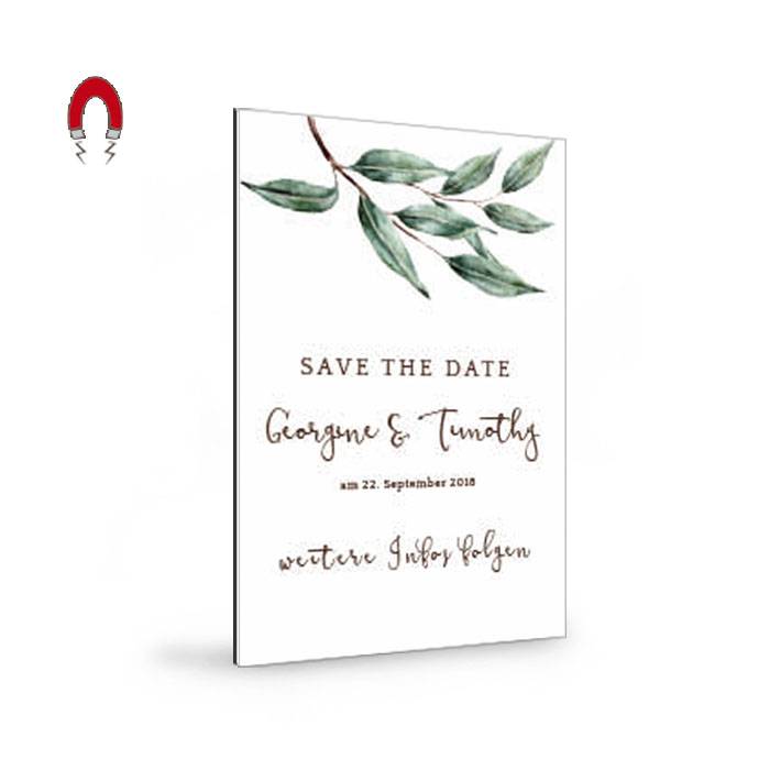 Greenery Save the Date Karte als Magnet mit Olivenzweig