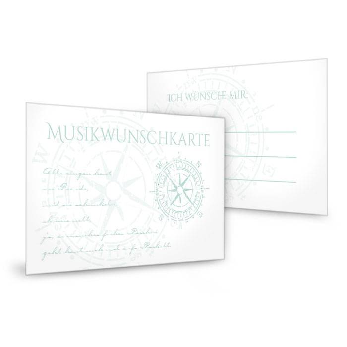 Musikwunschkarten zur maritimen Hochzeit mit Kompass in Minz