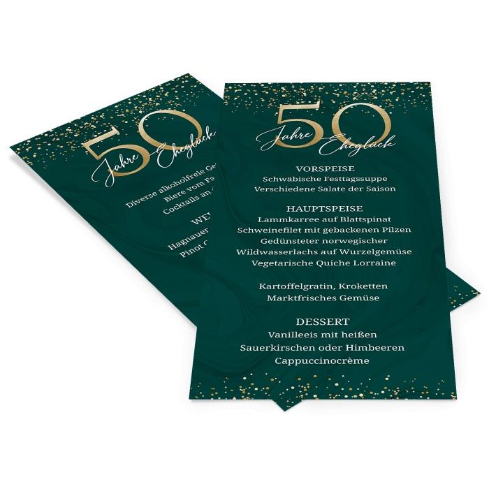 Menükarte zur Goldenen Hochzeit 50 Jahre Eheglück in Grün