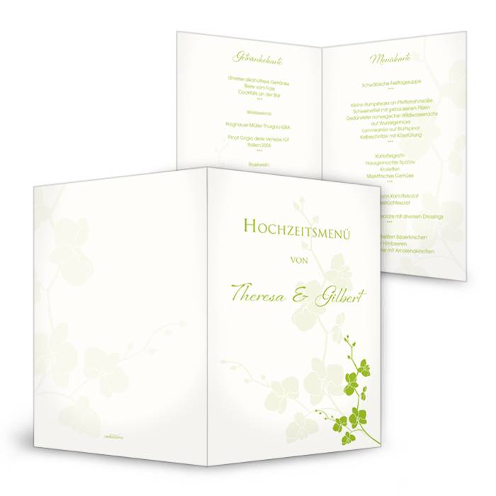 Menükarte zur Hochzeit in floralem Design in Grün