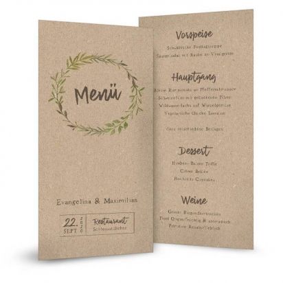 Menükarte für die Hochzeit