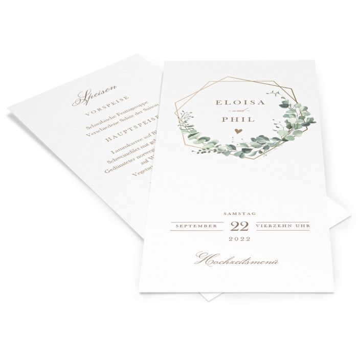 Greenery Menükarte für Ihre Hochzeitstafel mit Eukalyptus
