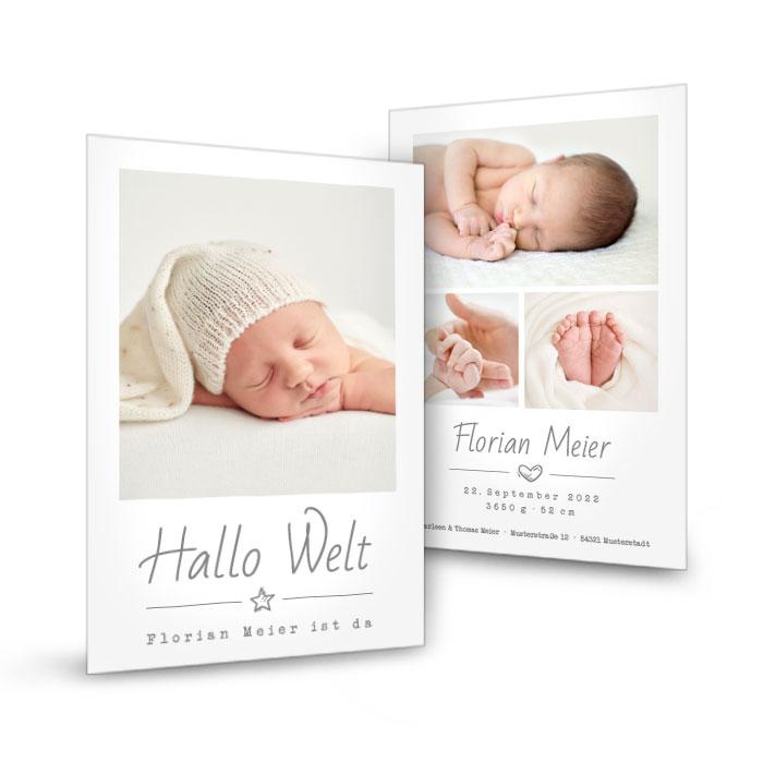 Minimalistische Geburtskarte mit vielen Fotos