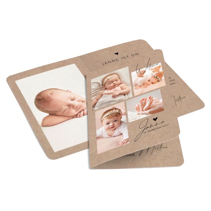 Moderne Babykarte mit vielen Fotos und in Kraftpapieropotik