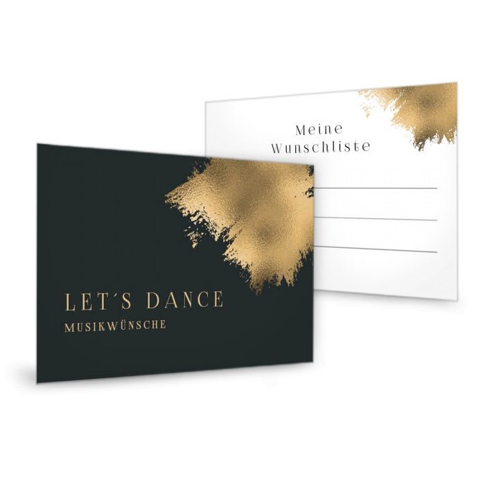 Moderne Musikwunschkarte für die Hochzeitsfeier in Gold and Black