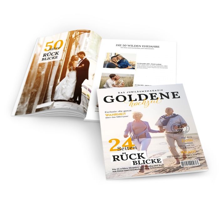 Moderne Goldene Hochzeitszeitung im Magazin Style mit gelben Titeln - online selbst gestalten