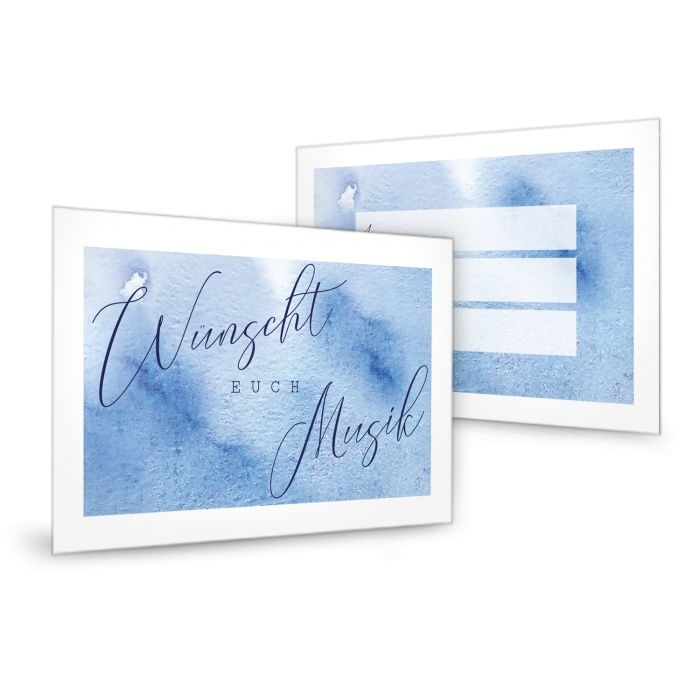 Musikwunschkarte zur Hochzeit mit Watercolor in Blau