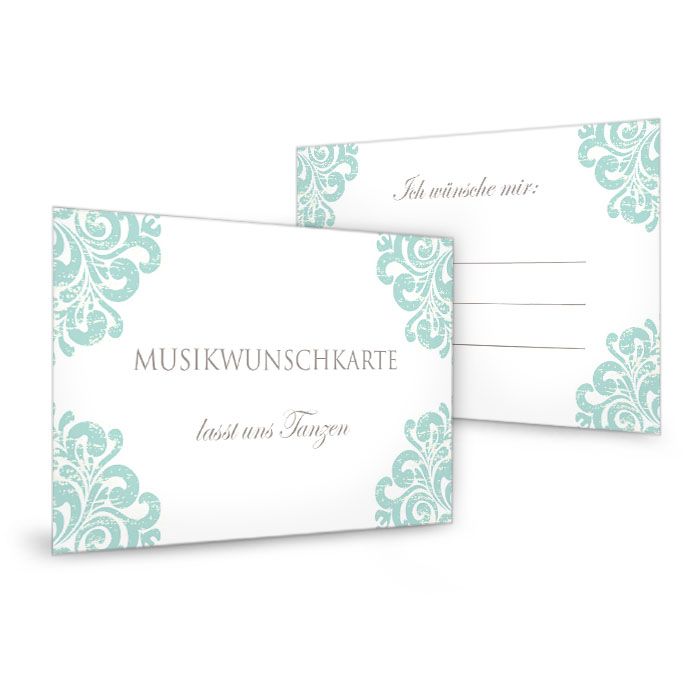 Musikwunschkarten zur Hochzeit mit barockem Muster in Minz