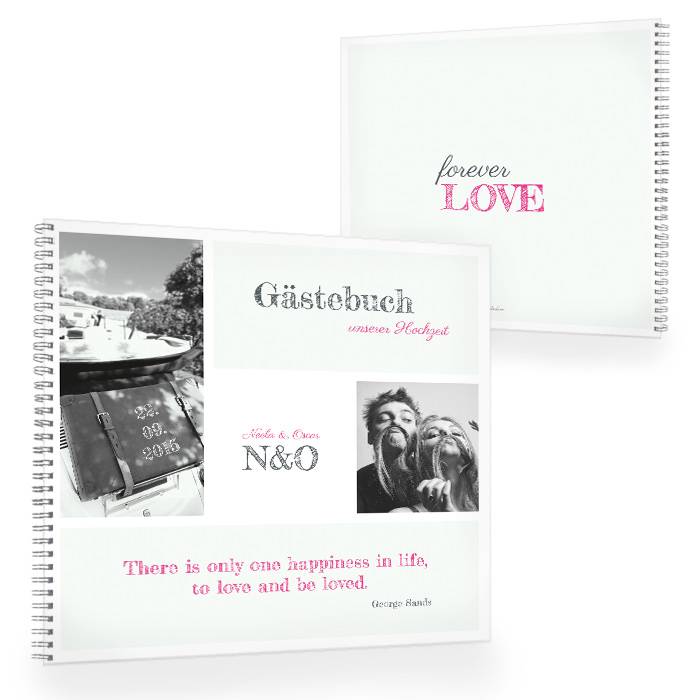 Gästebuch zur Hochzeit in Minz und Pink mit großen Fotos