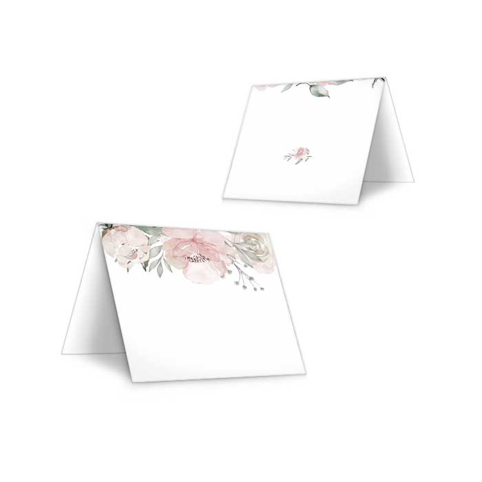 Tischkarte zur Hochzeit mit rosa Aquarellrosen zum Beschriften