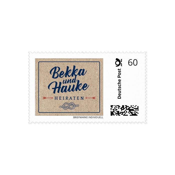 Individuelle Briefmarken mit euren Namen im maritimen Design in Kraftpapieroptik
