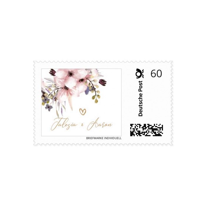 Personalisierbare-Briefmarke-mit-Aquarellblumen-in-Rosa
