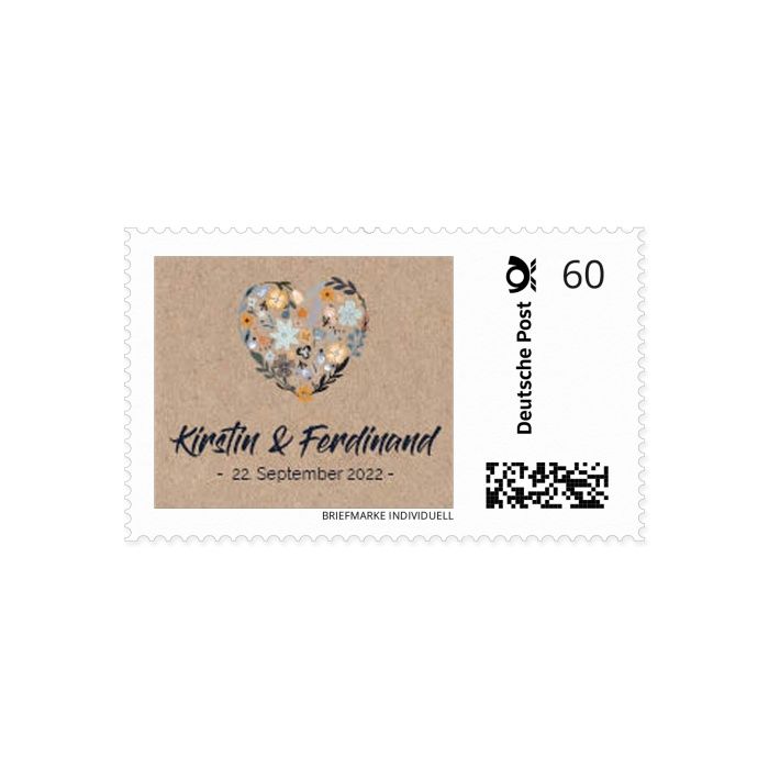 Personalisierbare Briefmarke mit eurem Hochzeitsdesign und Namen