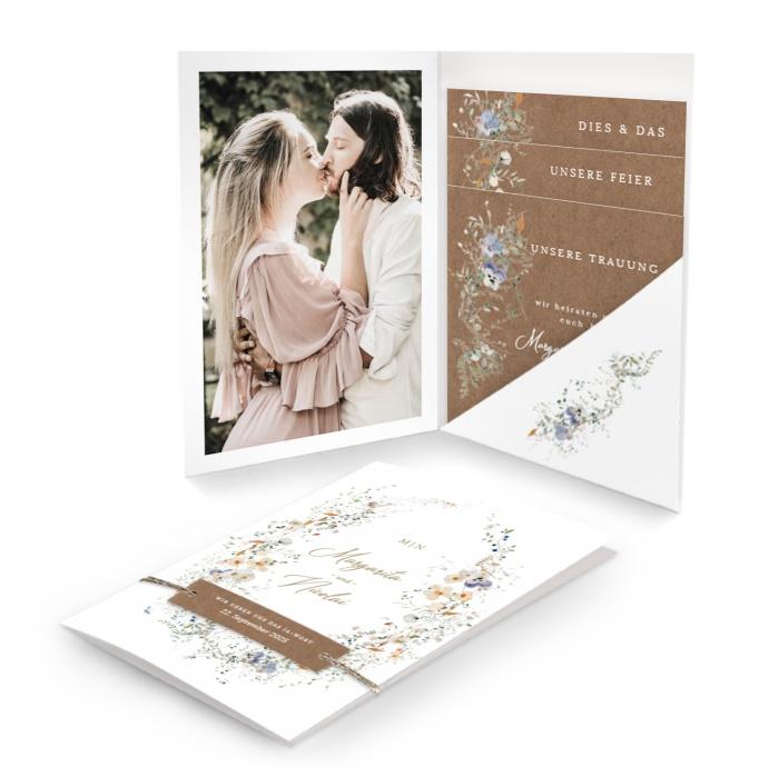Pocket Einladung zur Hochzeit mit zarten Wiesenblumen