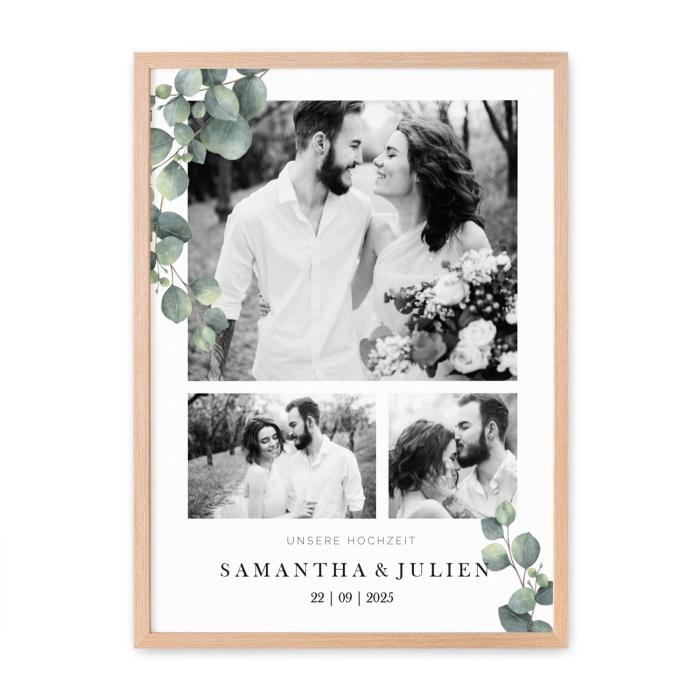 Poster mit Hochzeitsfotos im Eukalyptusdesign