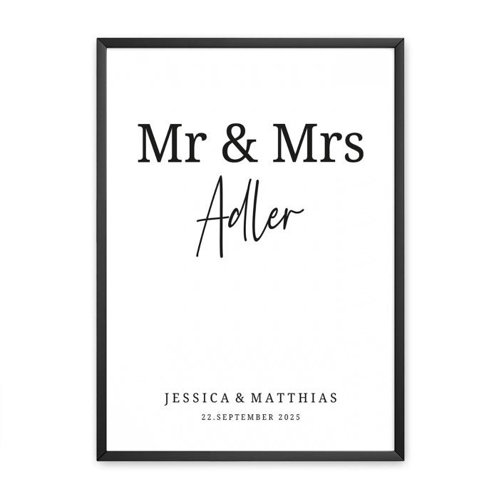 Poster zur Hochzeit mit Mr und Mrs Schriftzug - online selbst gestalten