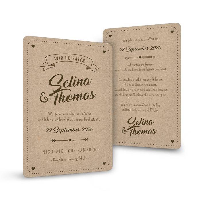 Hochzeitseinladung als Postkarte mit runden Ecken im Vintage Design