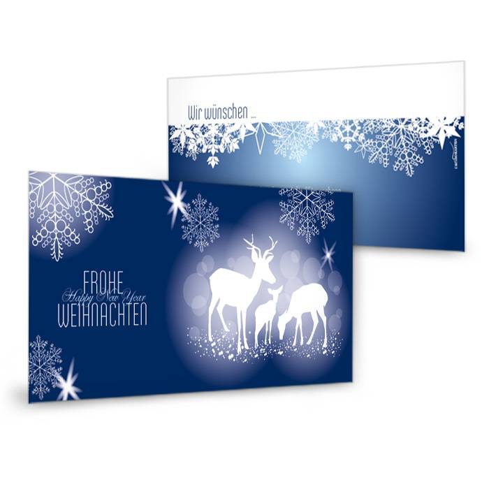 Geschäftliche Weihnachtskarte in Nachtblau mit Rehen