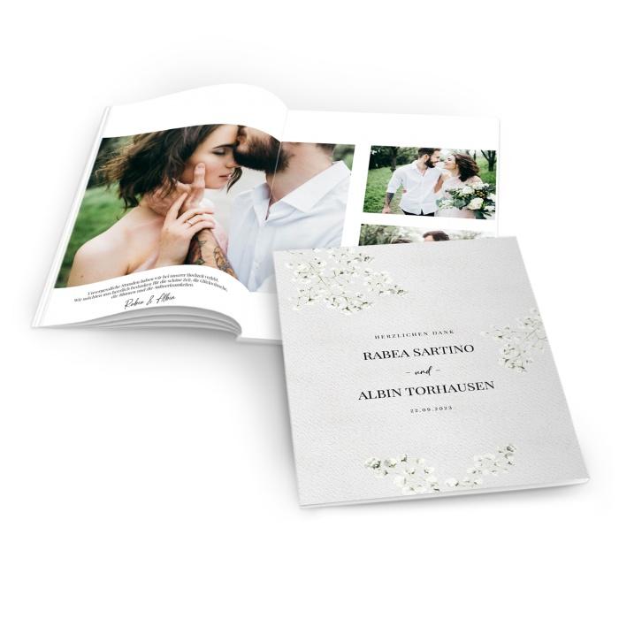 Romantische Hochzeitsdanksagung als Fotoheft mit Schleierkraut - jetzt online selbst gestalten
