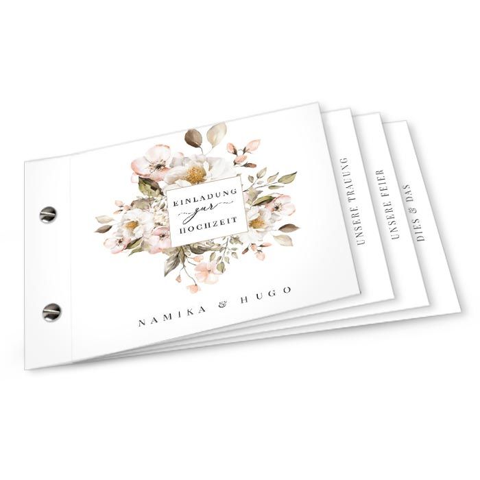 Hochzeitseinladung Booklet mit romantischen Blumen