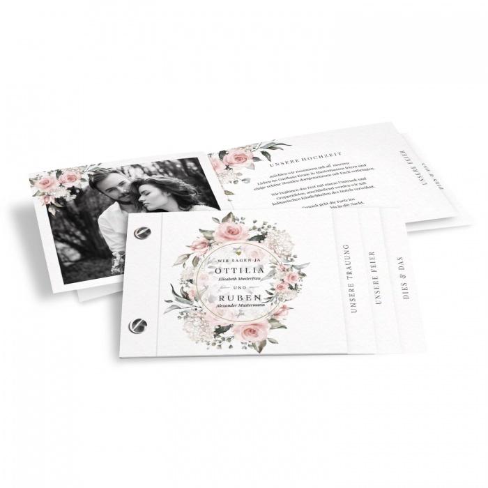Romantische Hochzeitseinladung mit Aquarellrosen im Booklet Format