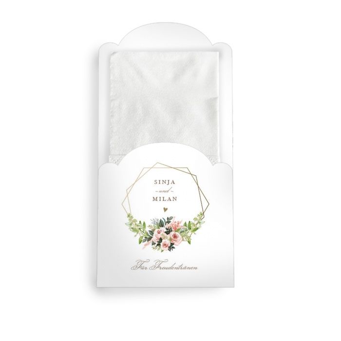 Romantische Taschentuchhülle zur Hochzeit mit rosa Rosen
