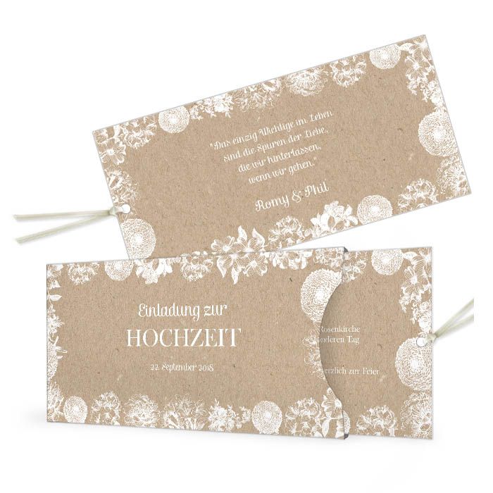 Einladung zur Hochzeit im Kraftpapierstil als Einsteckkarte