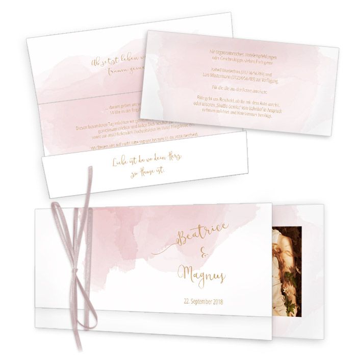 Romantische Hochzeitseinladung mit rosa Aquarelldesign 