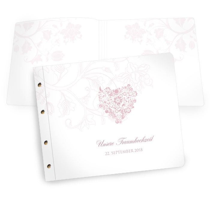 Romantisches Gästebuch mit floralem Herz in Rosa