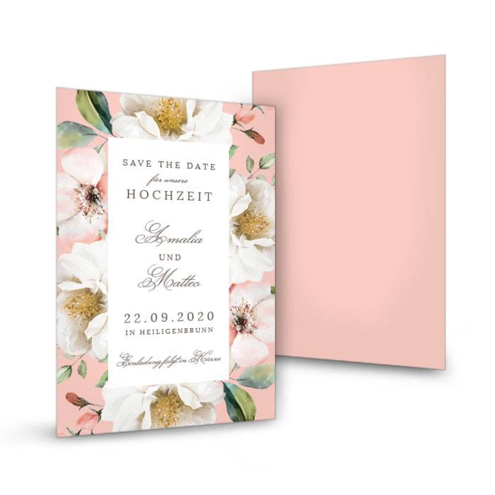 Save-the-Date Karte im floralen Design in Rose