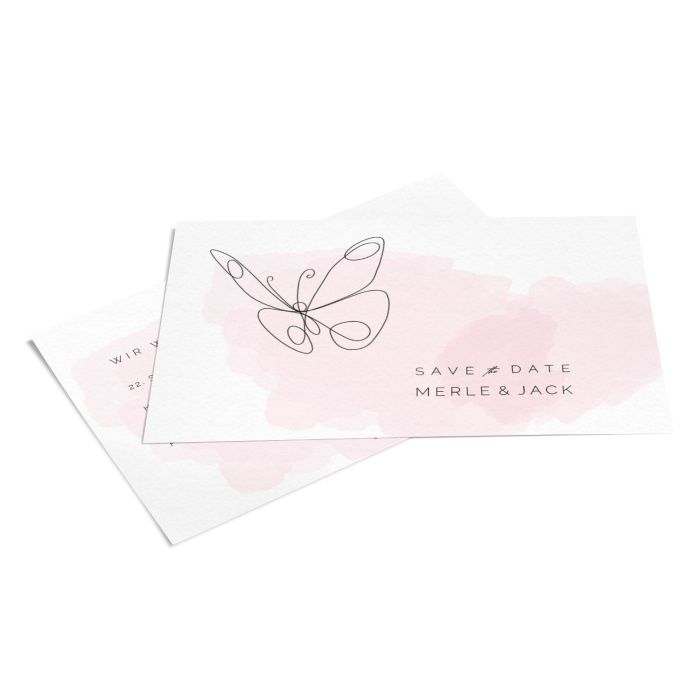Save the Date Karte mit elegantem Lineart Schmetterling