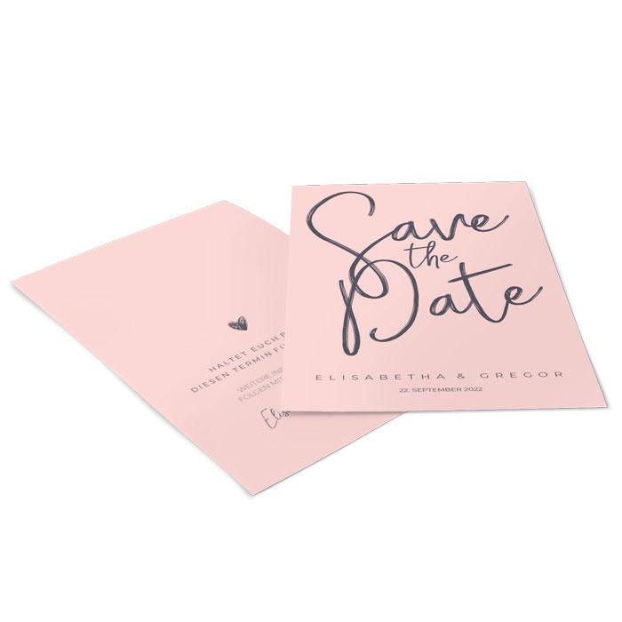 Save the Date Postkarte mit Kalligraphieschrift in Rosa