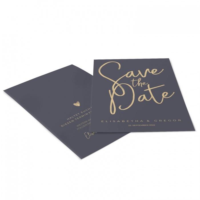 Save the Date Postkarte mit goldfarbener Kalligraphieschrift