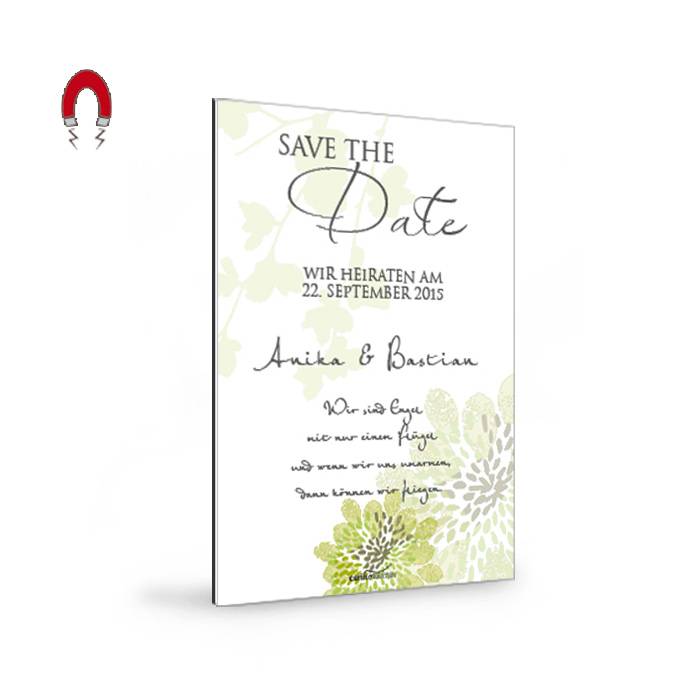 Save the Date als Magnet mit floralem Muster in Grün