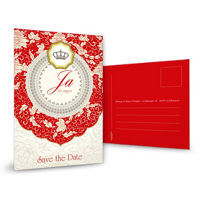Orientalische Save the Date Karte in Rot und Beige