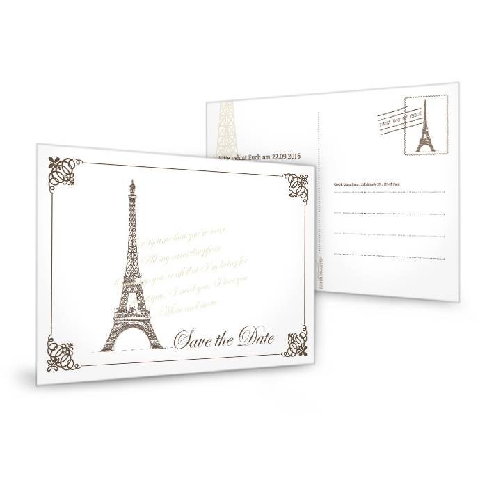 Save the Date Karte mit Eiffelturm Motiv und Paris Flair
