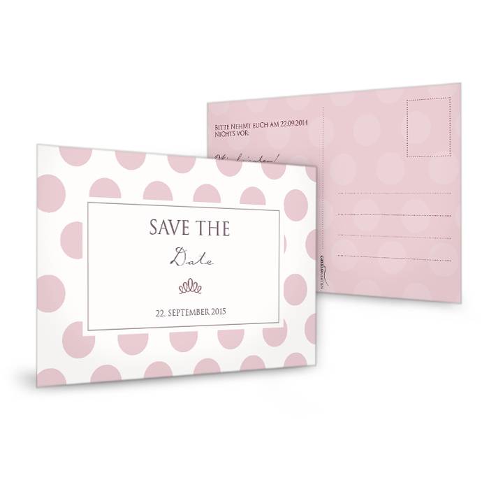 Save the Date Karte zur Hochzeit mit Polka Dots in Rosa