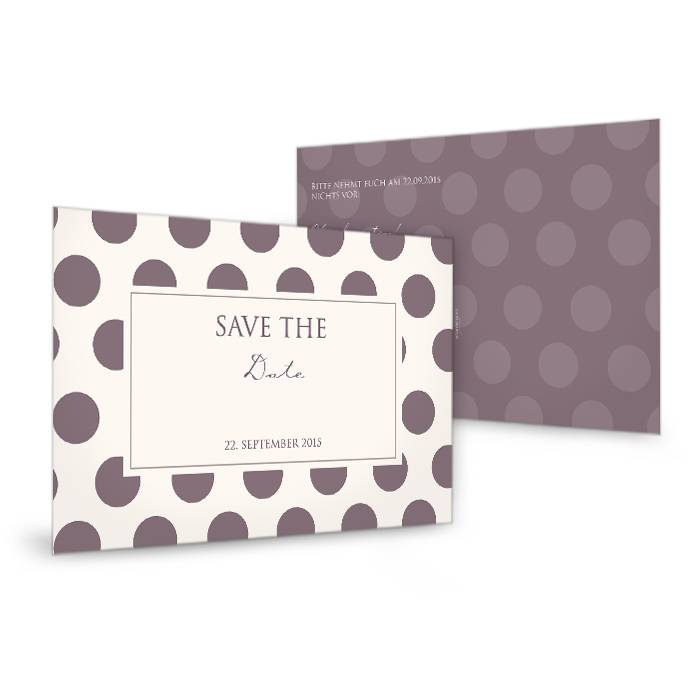 Save the Date Karte zur Hochzeit mit Polka Dots in Lila