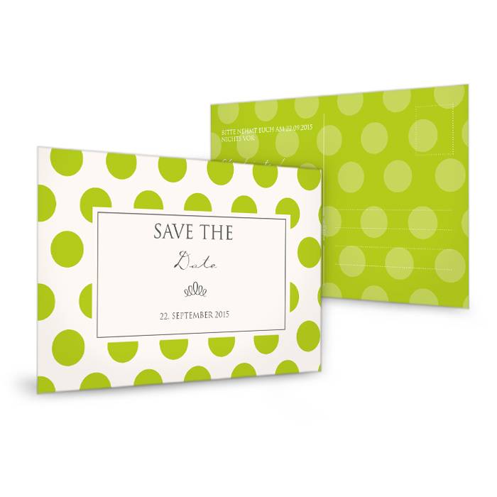 Save the Date Karte zur Hochzeit mit Polka Dots in Grün