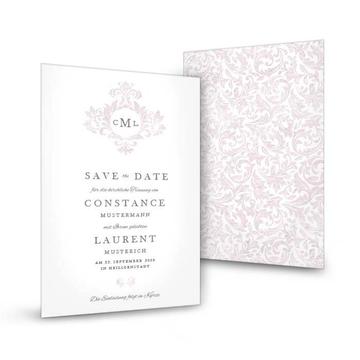 Save the Date Karte im eleganten Design in Rosa