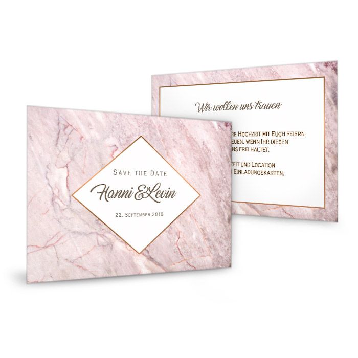 Elegante Save the Date Karte mit rosa Marmor Effekt