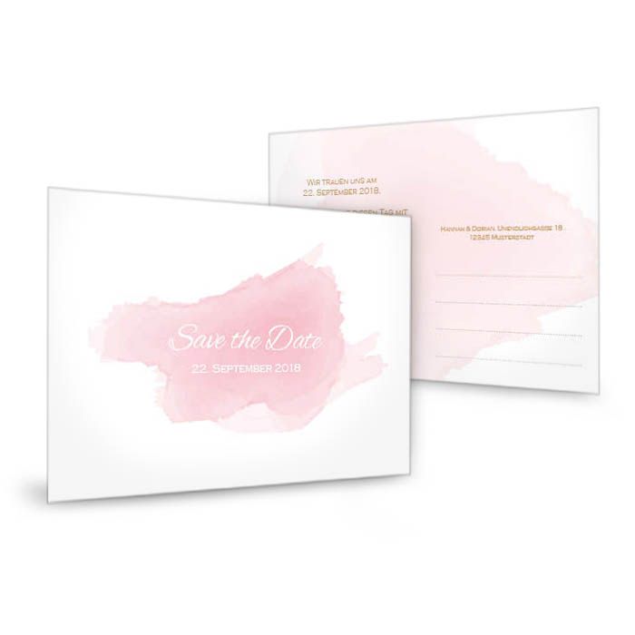 Save the Date Karte zur Hochzeit im rosa Aquarelldesign