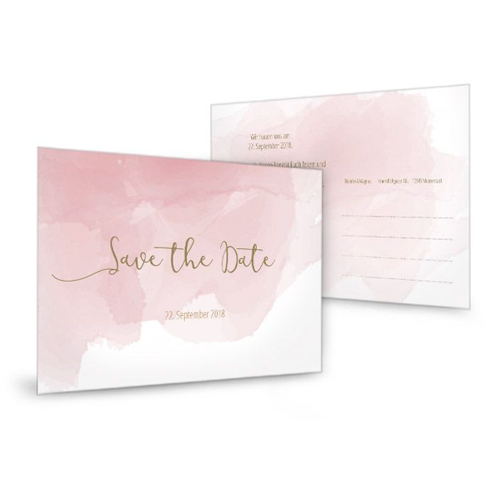 Save the Date Karte mit rosa Aquarelldesign und Kalligraphie