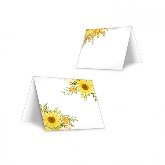 Sommerliche Tischkarte mit Sonnenblumen und Pampasgras