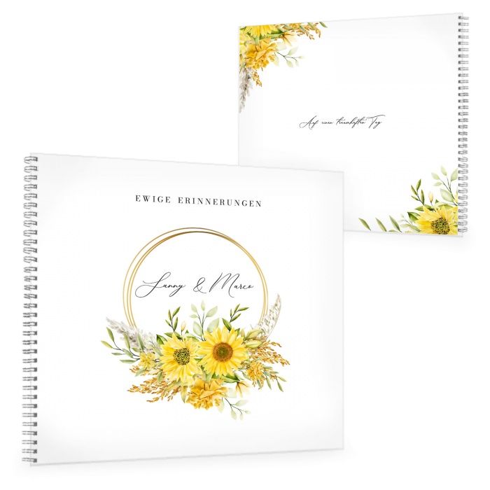 Gästebuch mit Sonnenblumen und Pampasgras