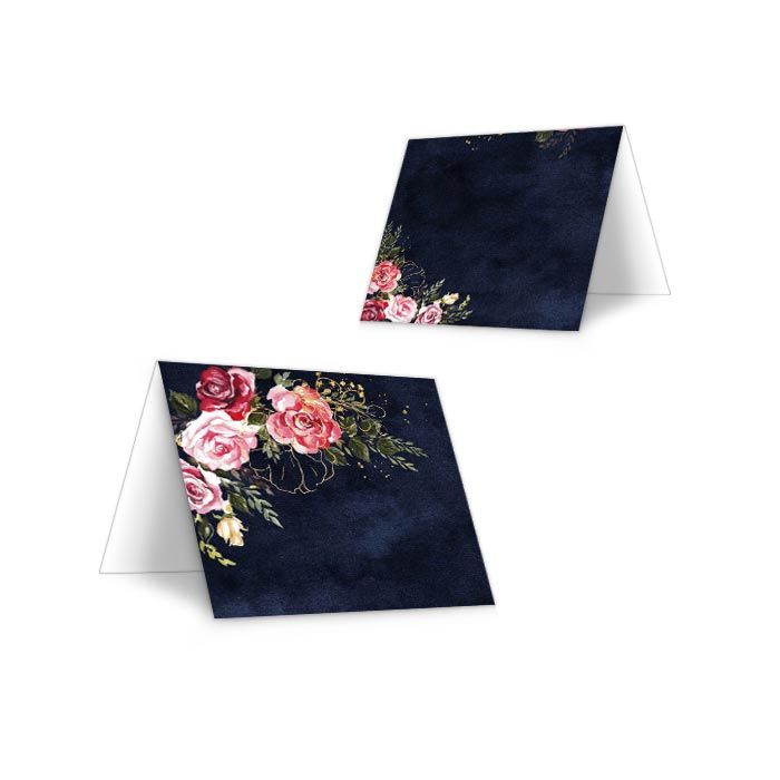 Stilvolle Platzkarten für Ihre Hochzeitstafel mit Aquarellrosen zum beschriften