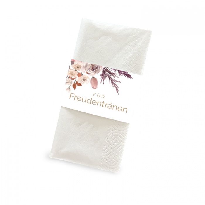 Taschentuchbanderole für Freudentränen mit Trockenblumen in Rosa